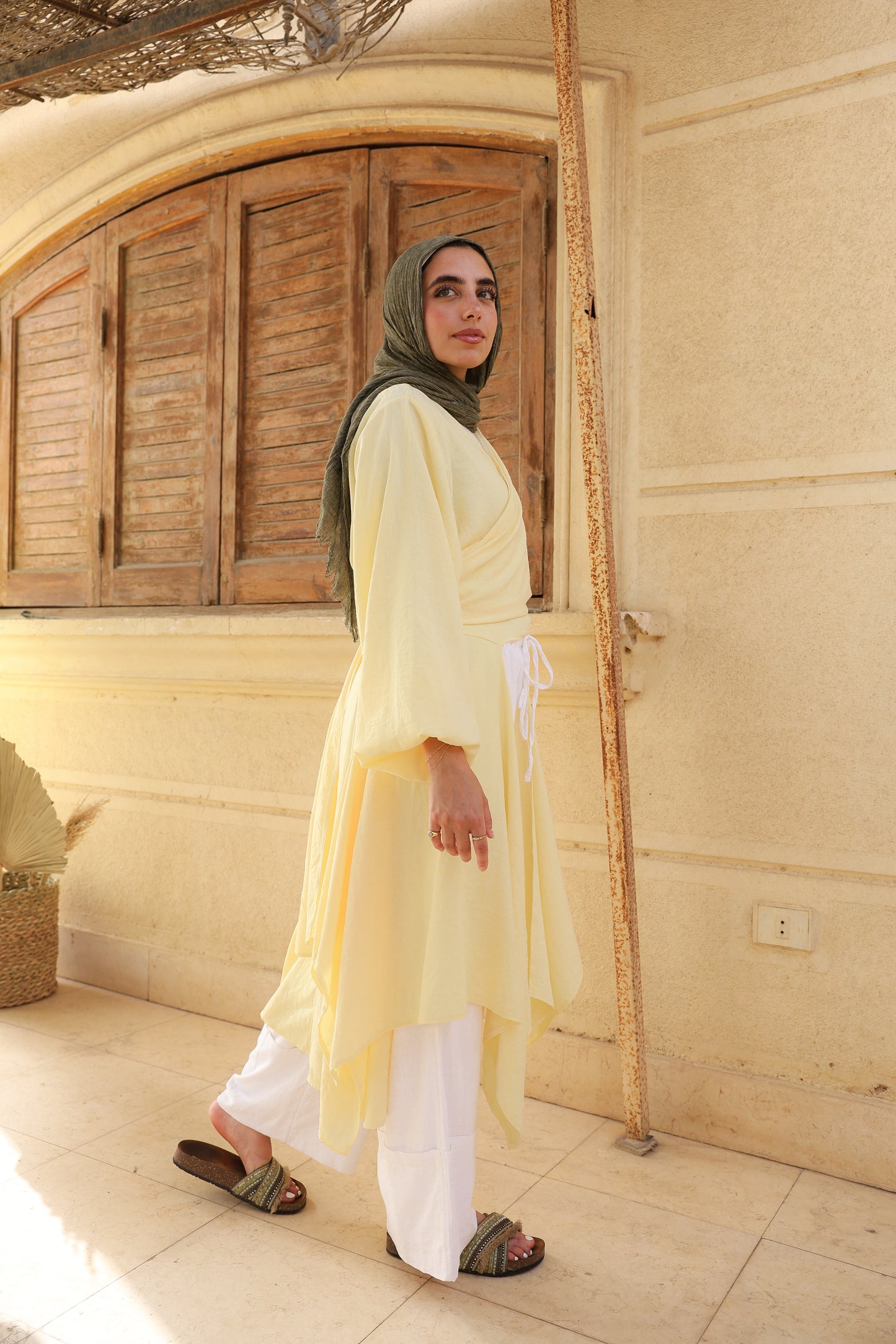 The Infinity Multiway Linen Cardigan in Butter Yellow