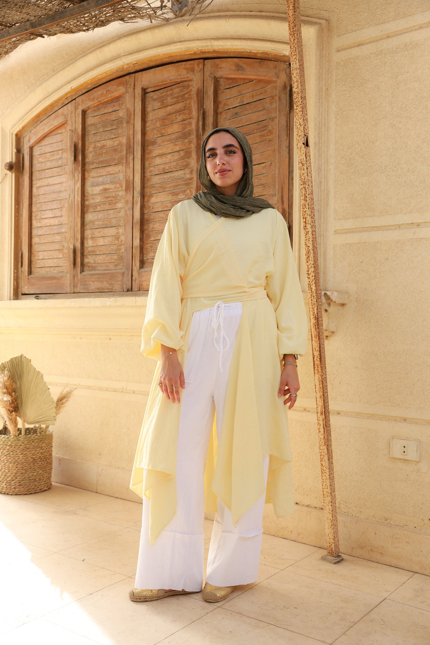 The Infinity Multiway Linen Cardigan in Butter Yellow