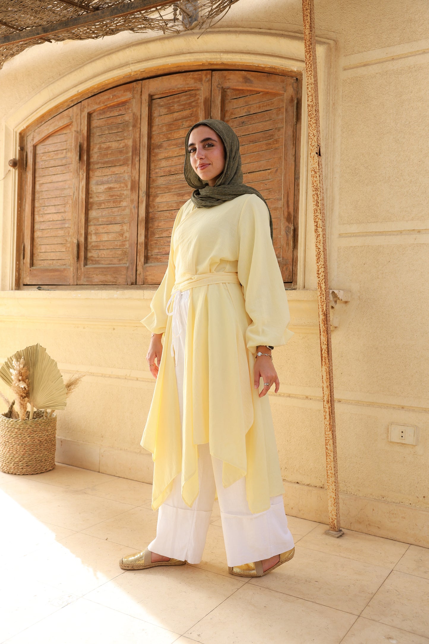 The Infinity Multiway Linen Cardigan in Butter Yellow