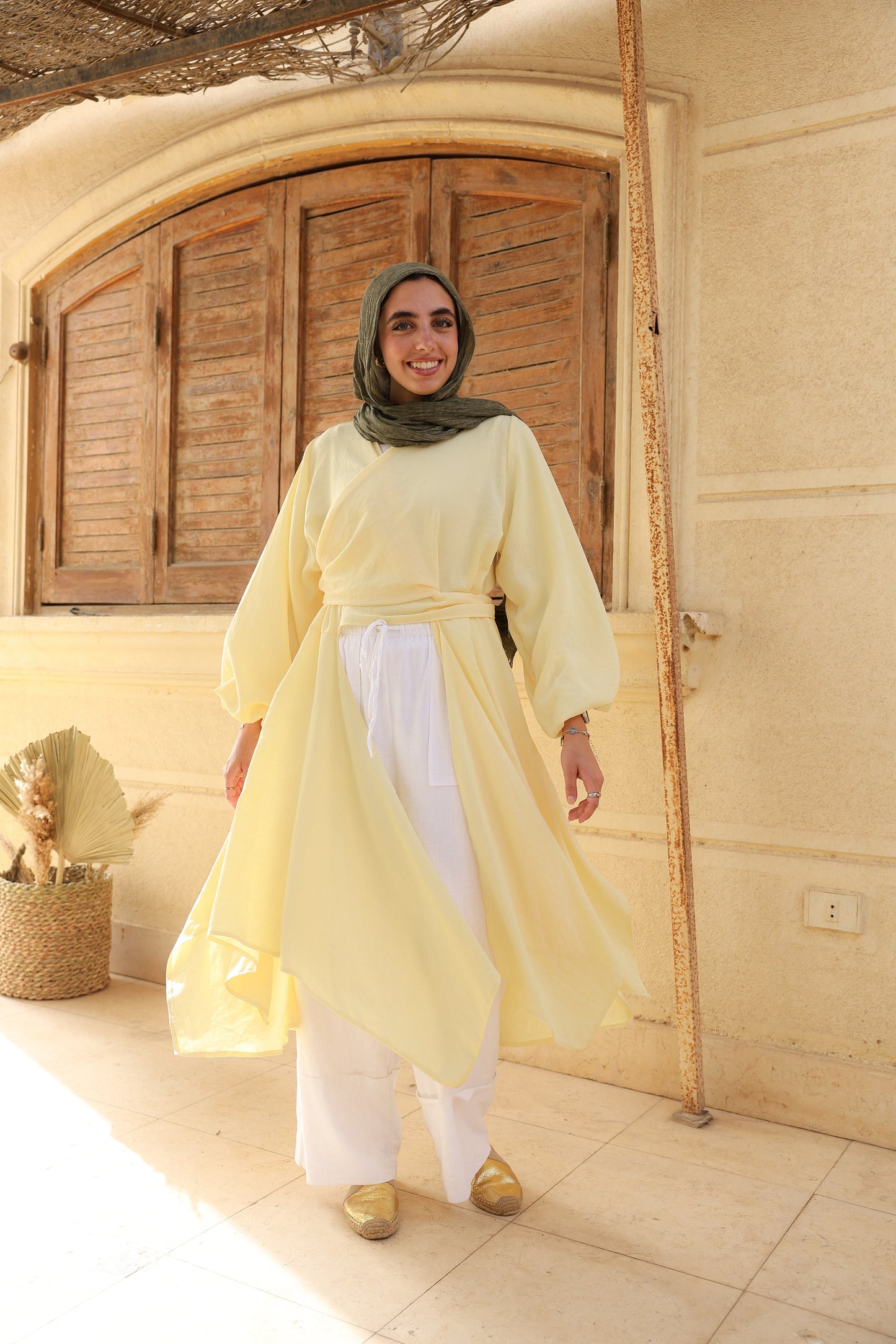 The Infinity Multiway Linen Cardigan in Butter Yellow