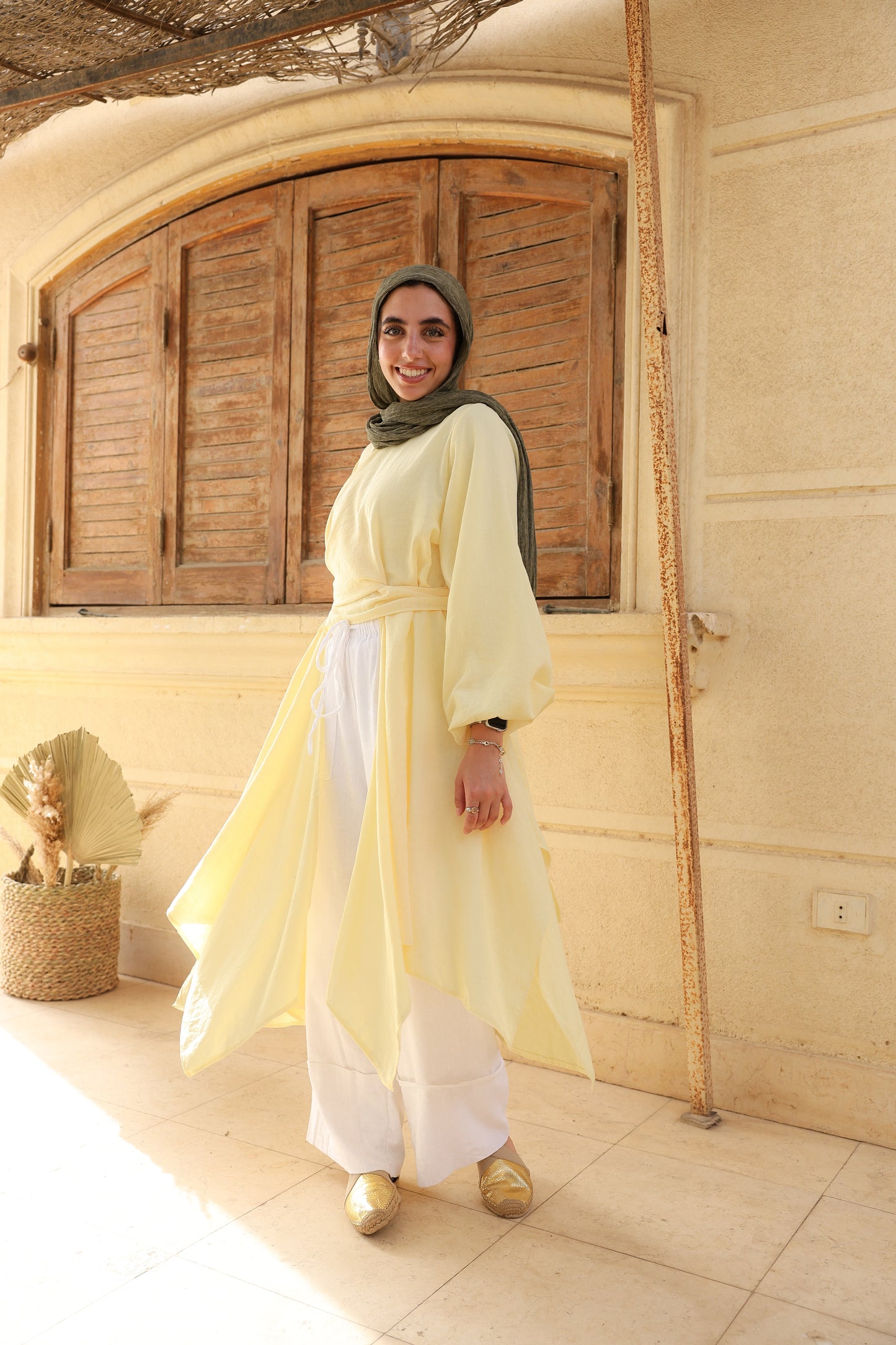 The Infinity Multiway Linen Cardigan in Butter Yellow