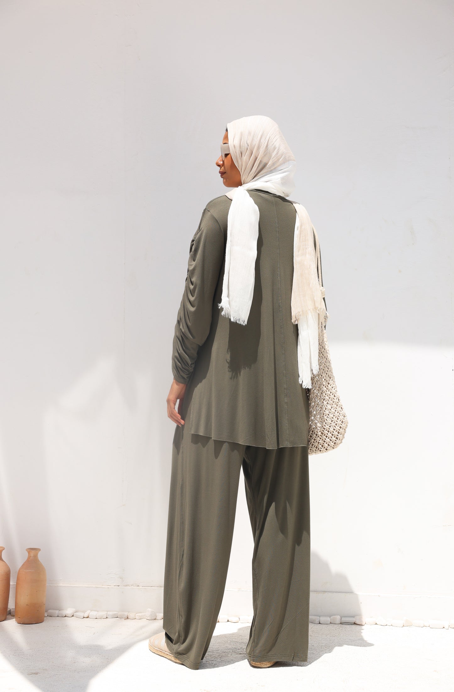 Side Drapeé Cotton Set in Olive