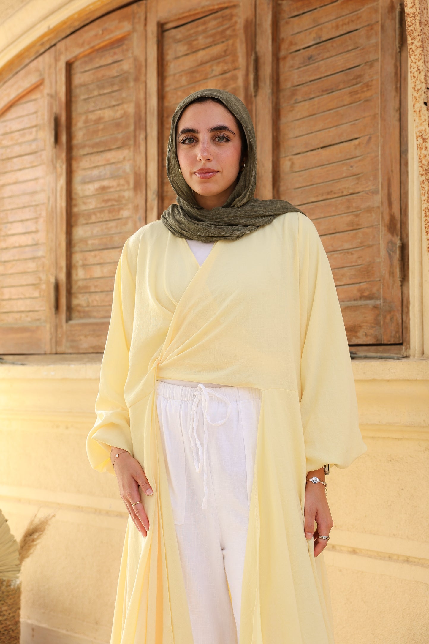The Infinity Multiway Linen Cardigan in Butter Yellow