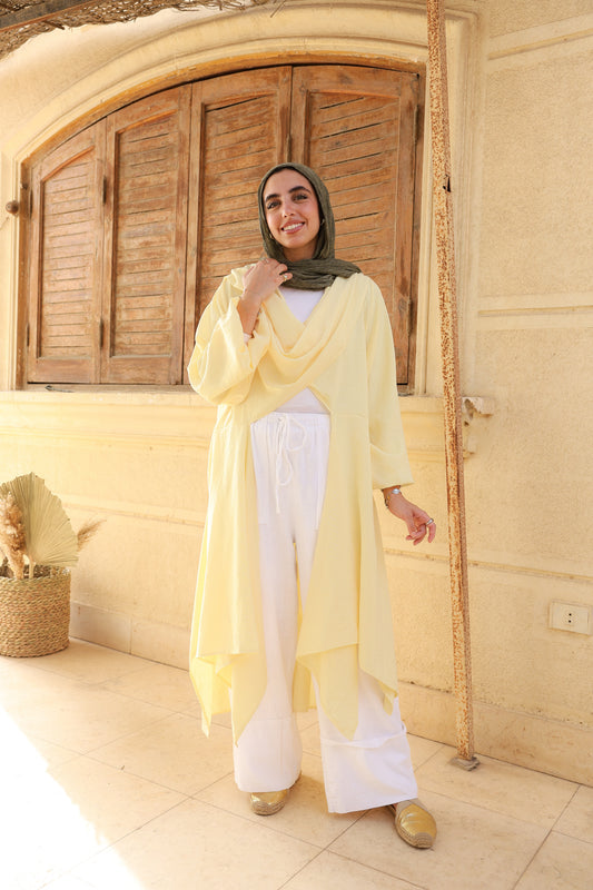 The Infinity Multiway Linen Cardigan in Butter Yellow