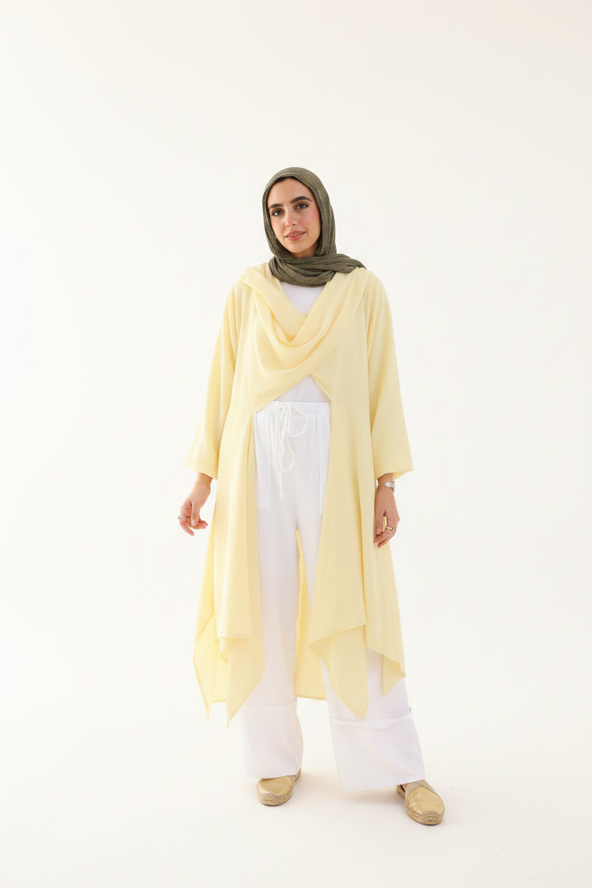 The Infinity Multiway Linen Cardigan in Butter Yellow