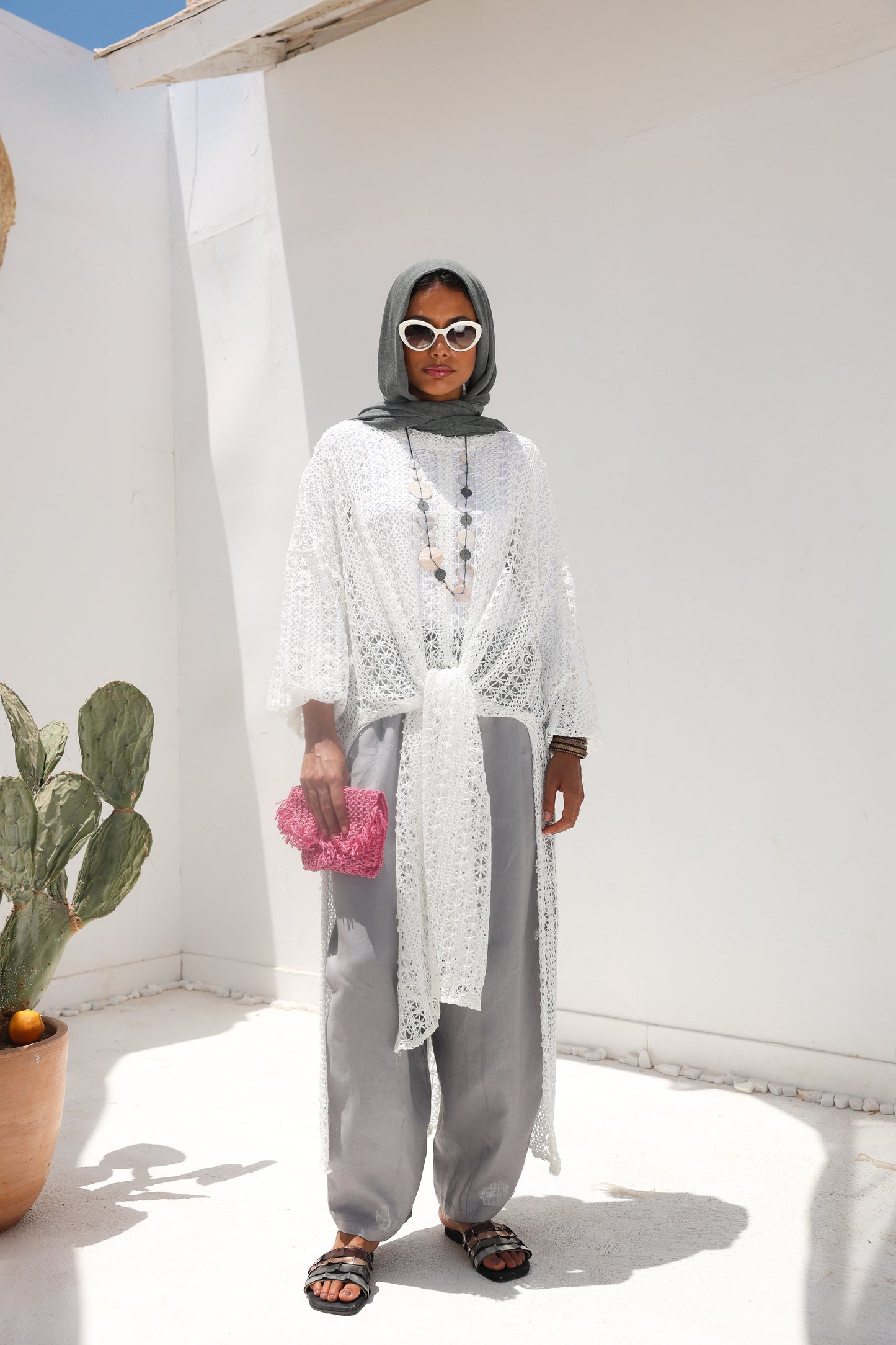 Cascade Net Dress in White