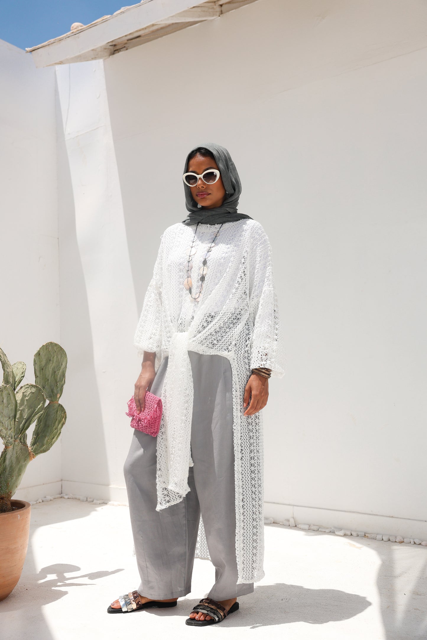 Cascade Net Dress in White