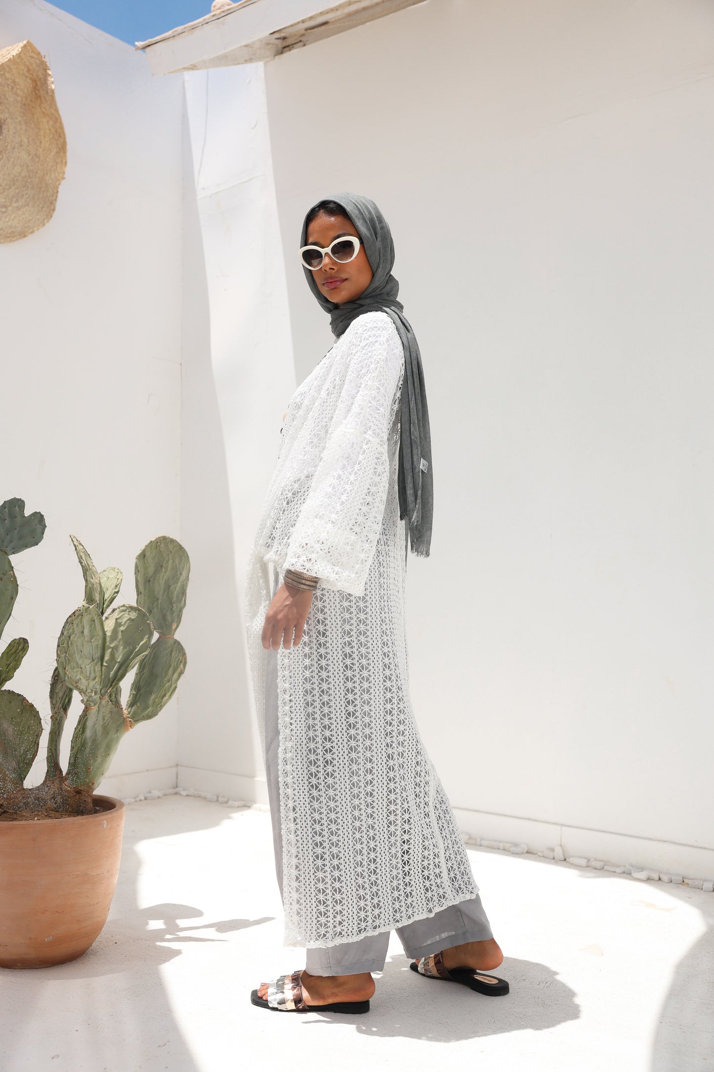 Cascade Net Dress in White