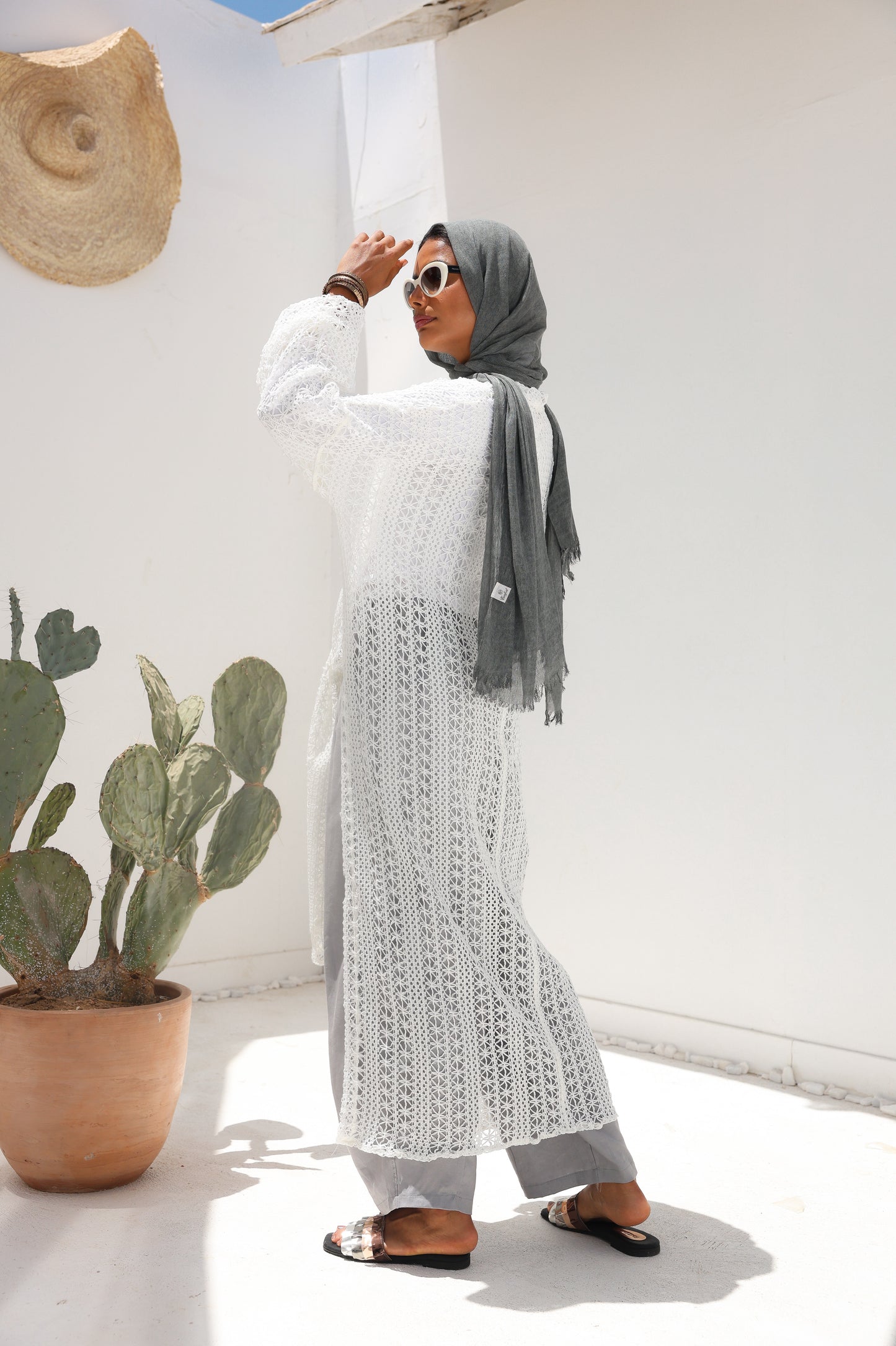 Cascade Net Dress in White