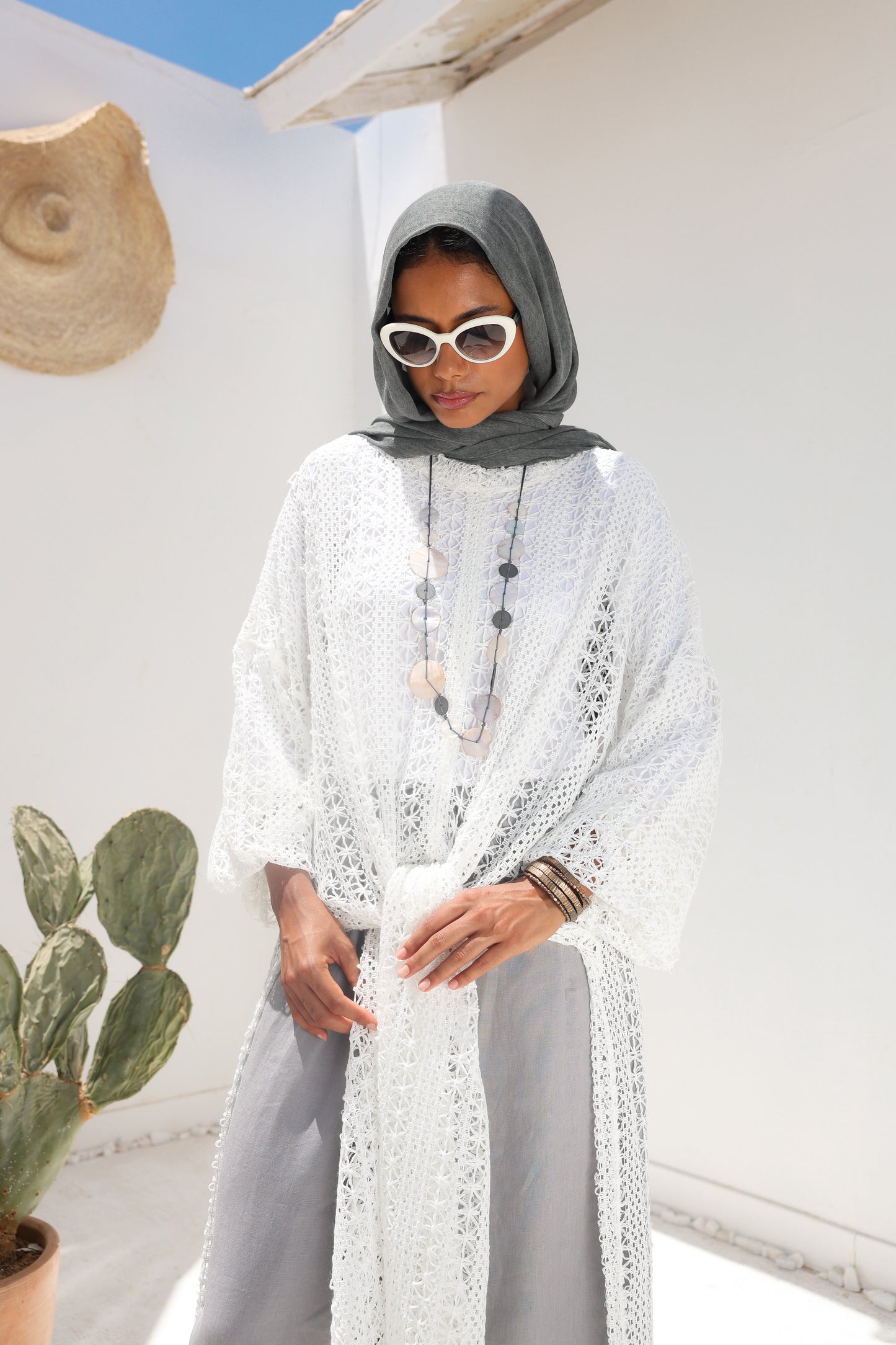 Cascade Net Dress in White