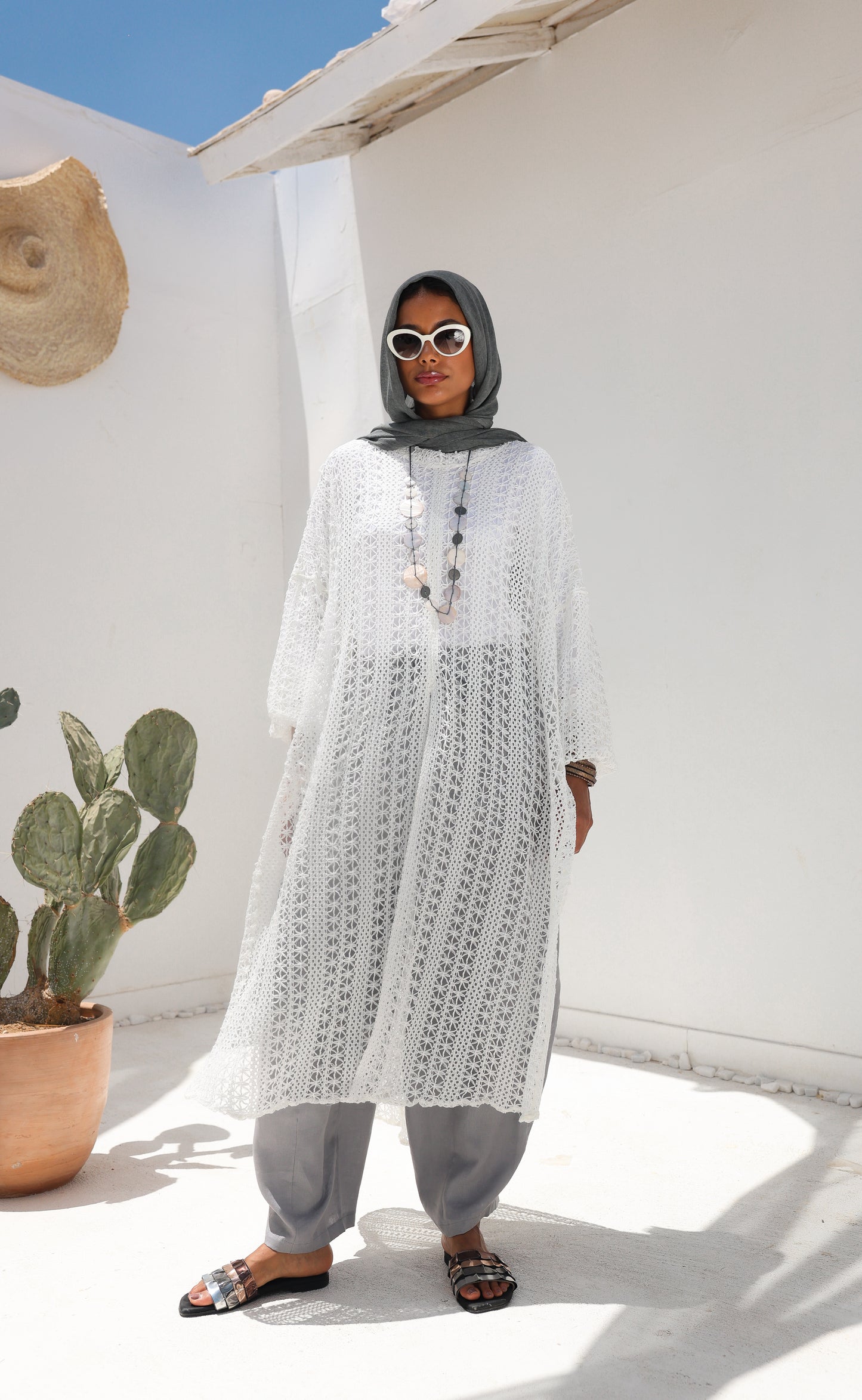 Cascade Net Dress in White