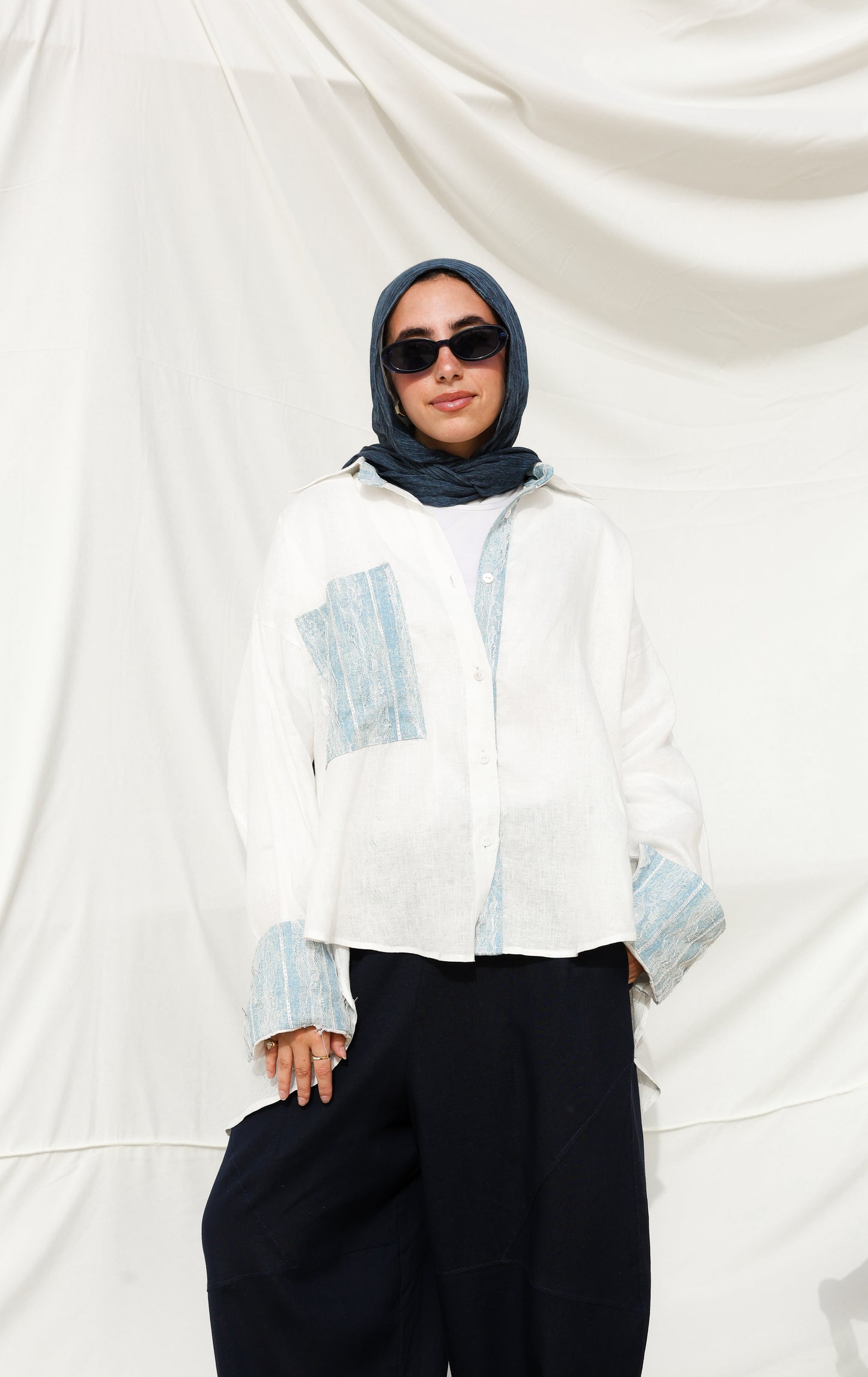 The Flow Patchwork Linen Shirt in White