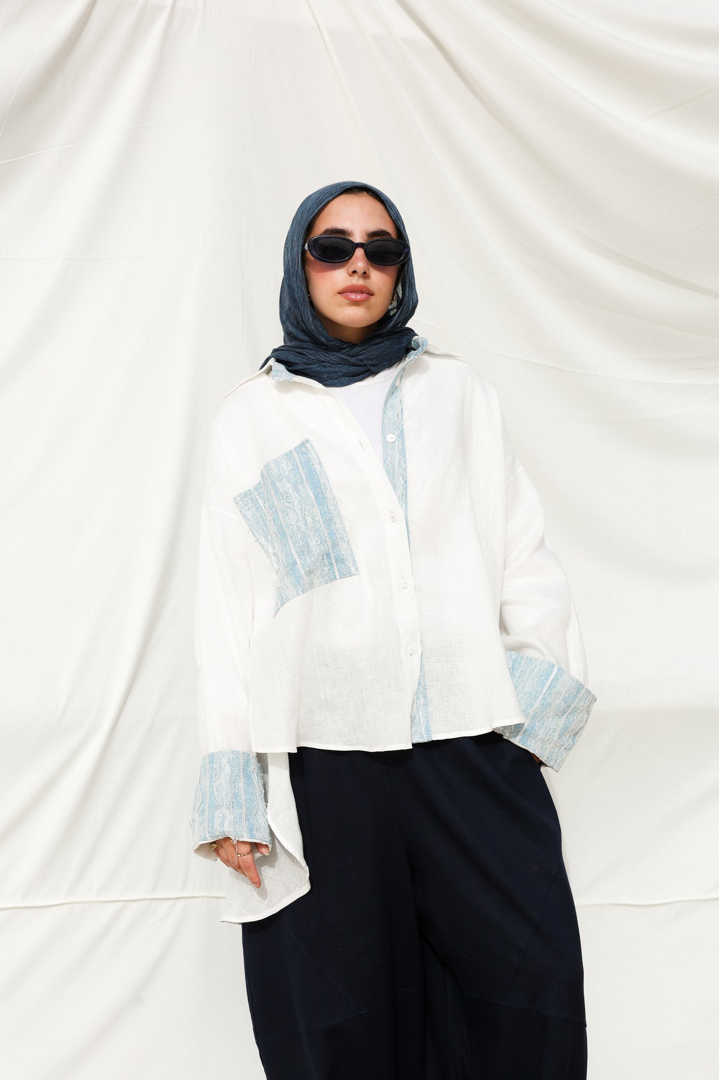 The Flow Patchwork Linen Shirt in White