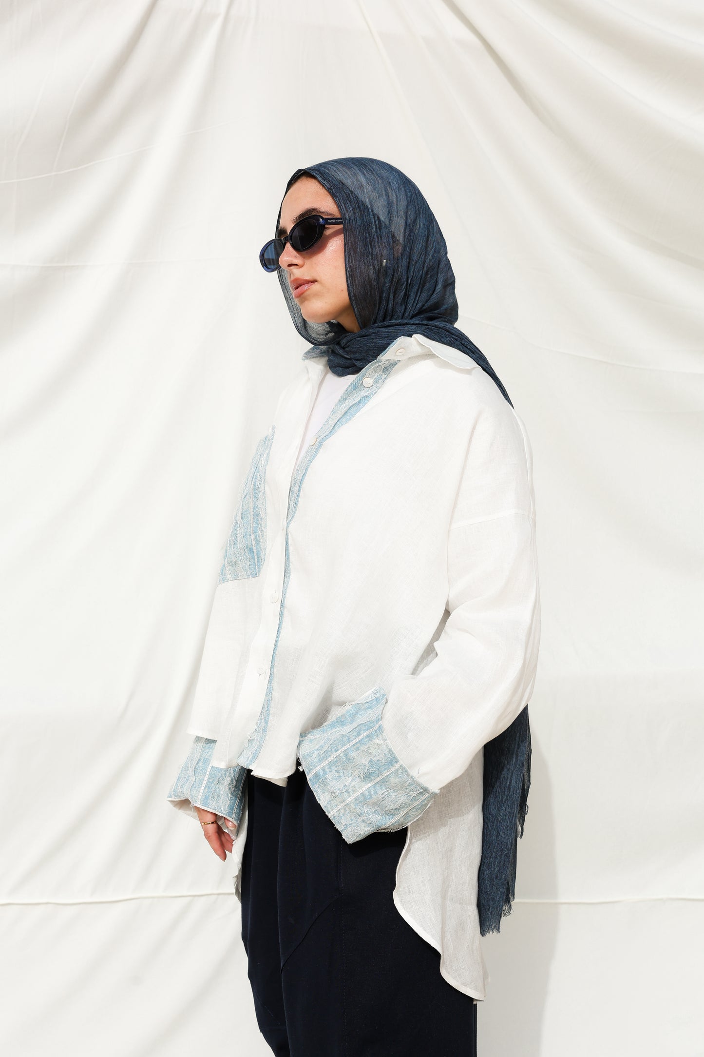 The Flow Patchwork Linen Shirt in White