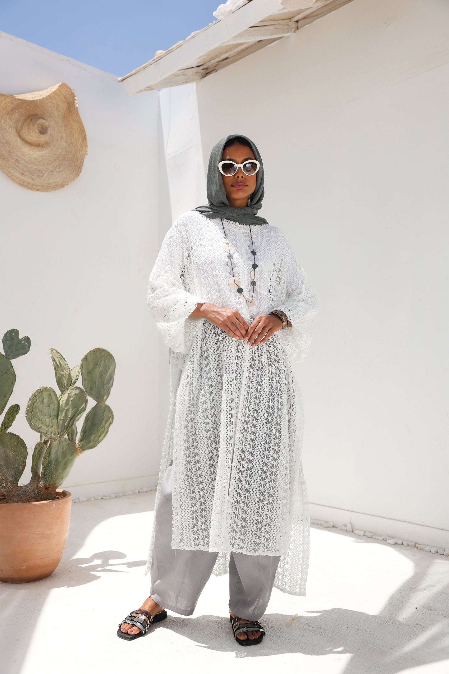Cascade Net Dress in White