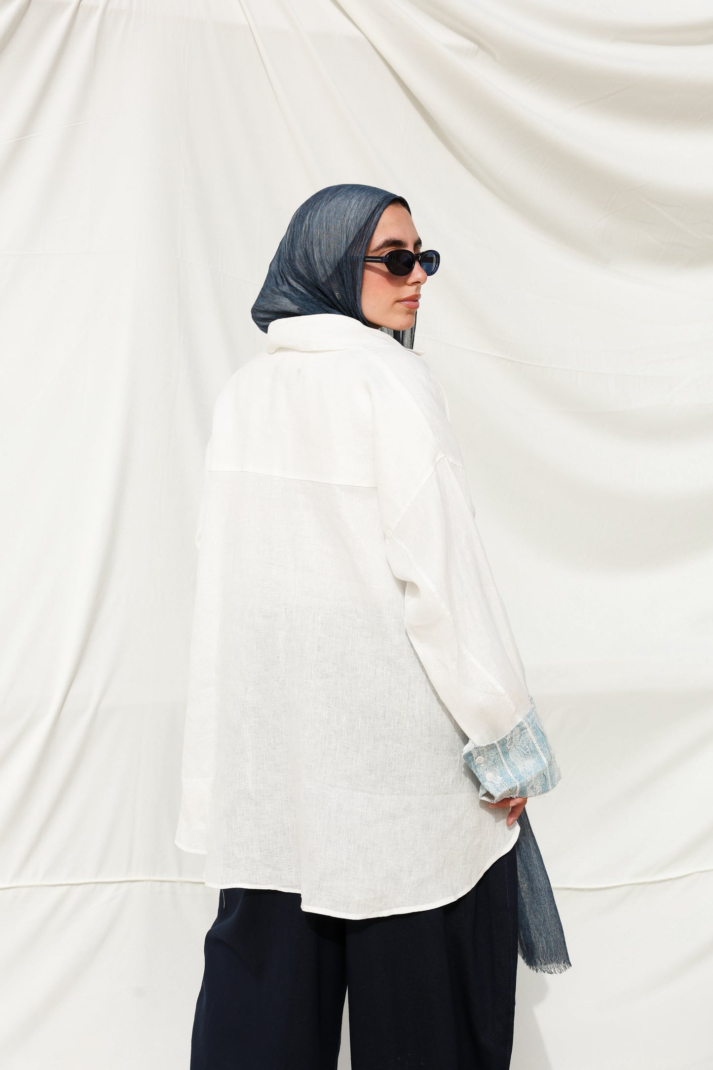 The Flow Patchwork Linen Shirt in White