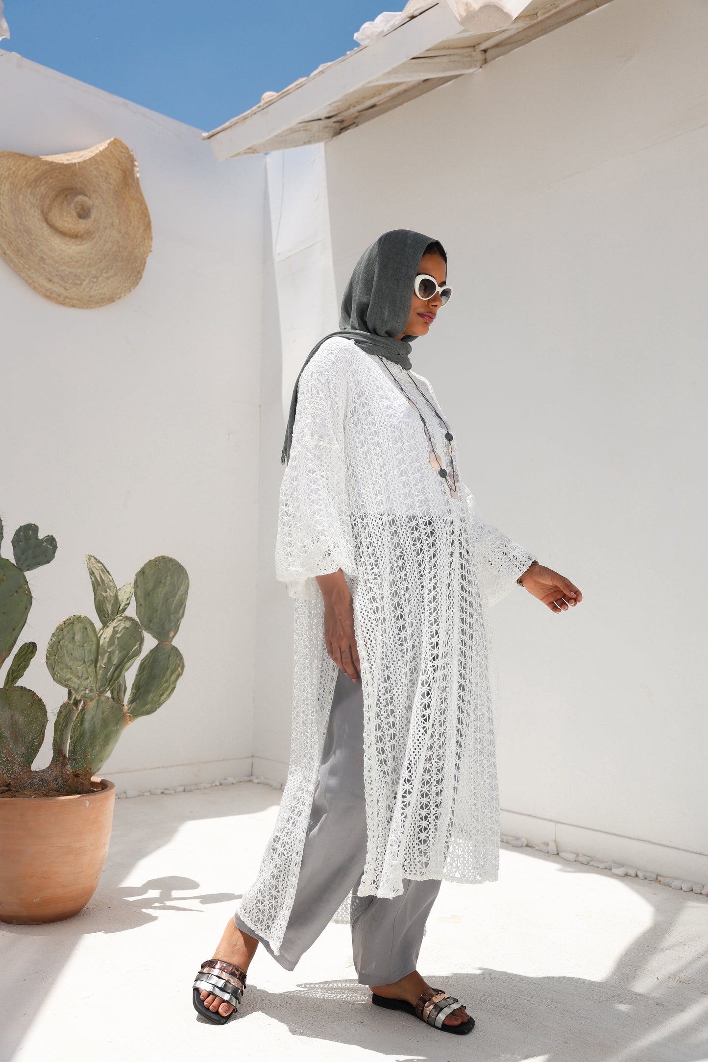 Cascade Net Dress in White