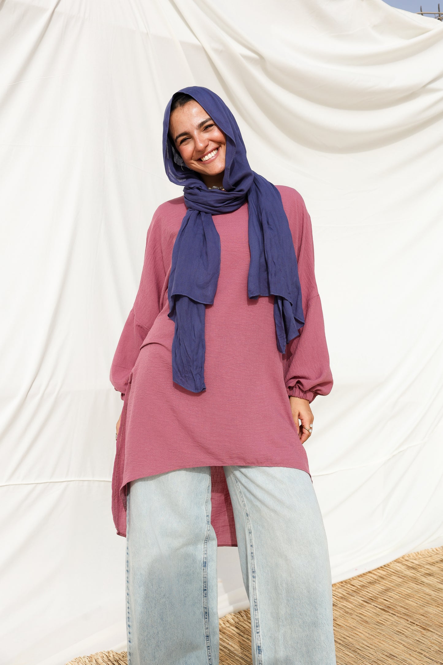 Puffy Sleeves Linen Shirt in Berry