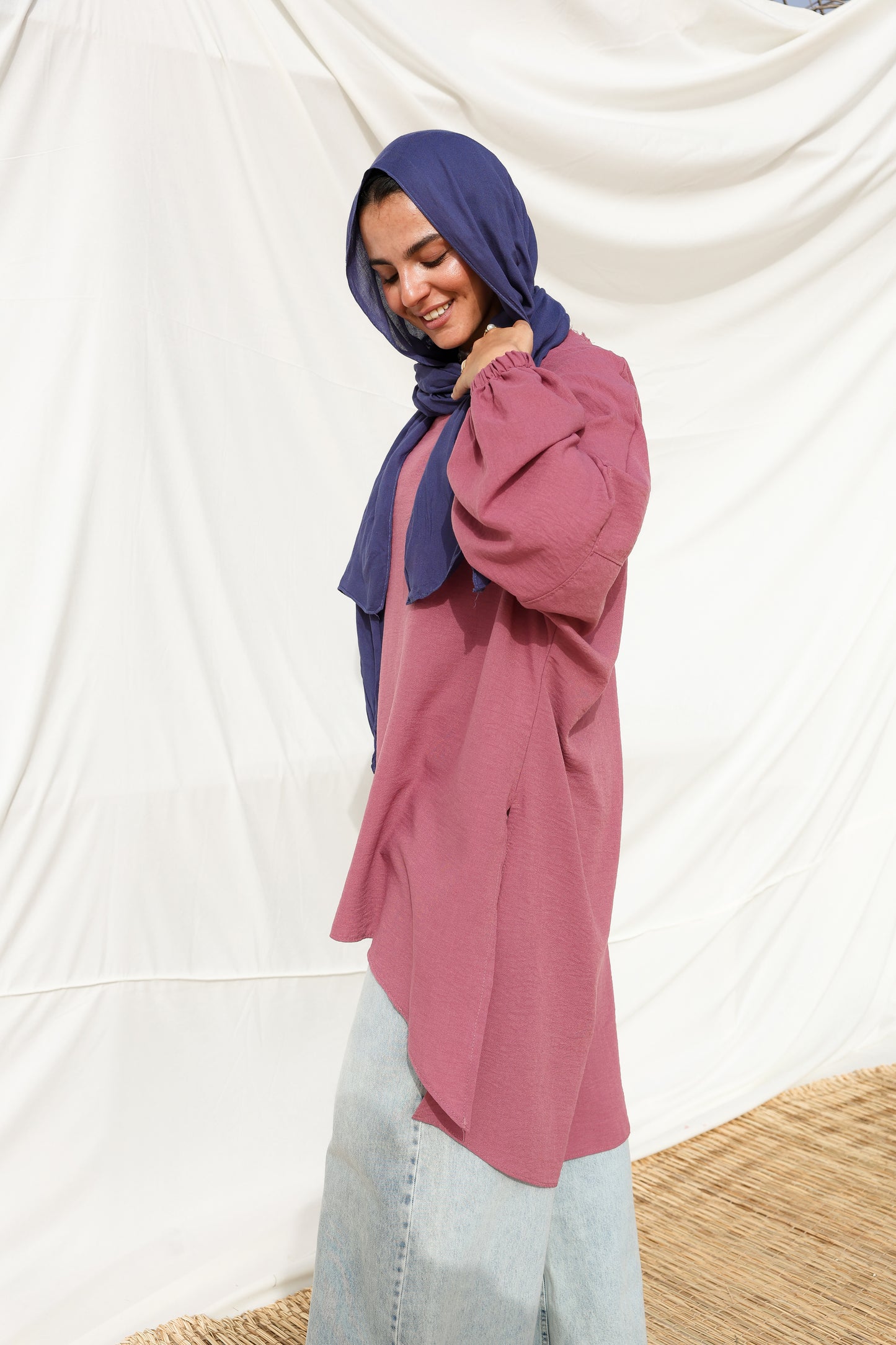 Puffy Sleeves Linen Shirt in Berry