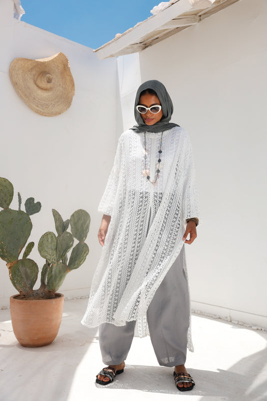 Cascade Net Dress in White