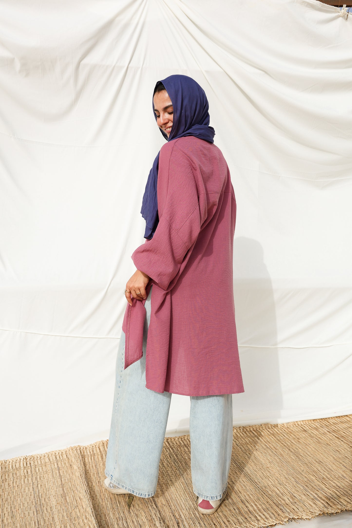 Puffy Sleeves Linen Shirt in Berry