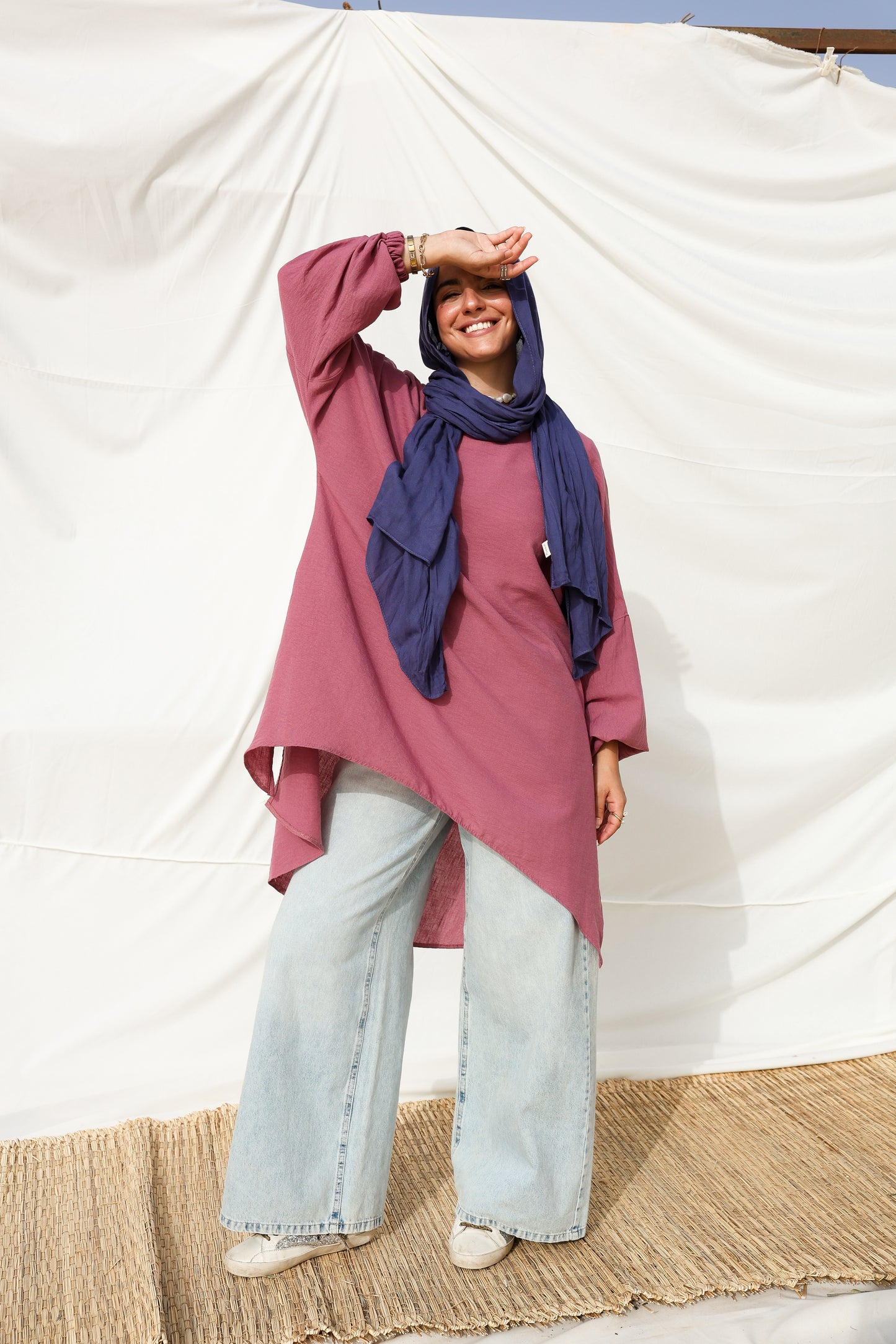 Puffy Sleeves Linen Shirt in Berry