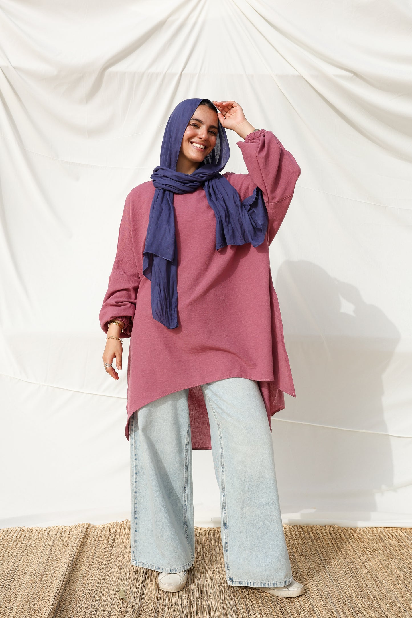 Puffy Sleeves Linen Shirt in Berry