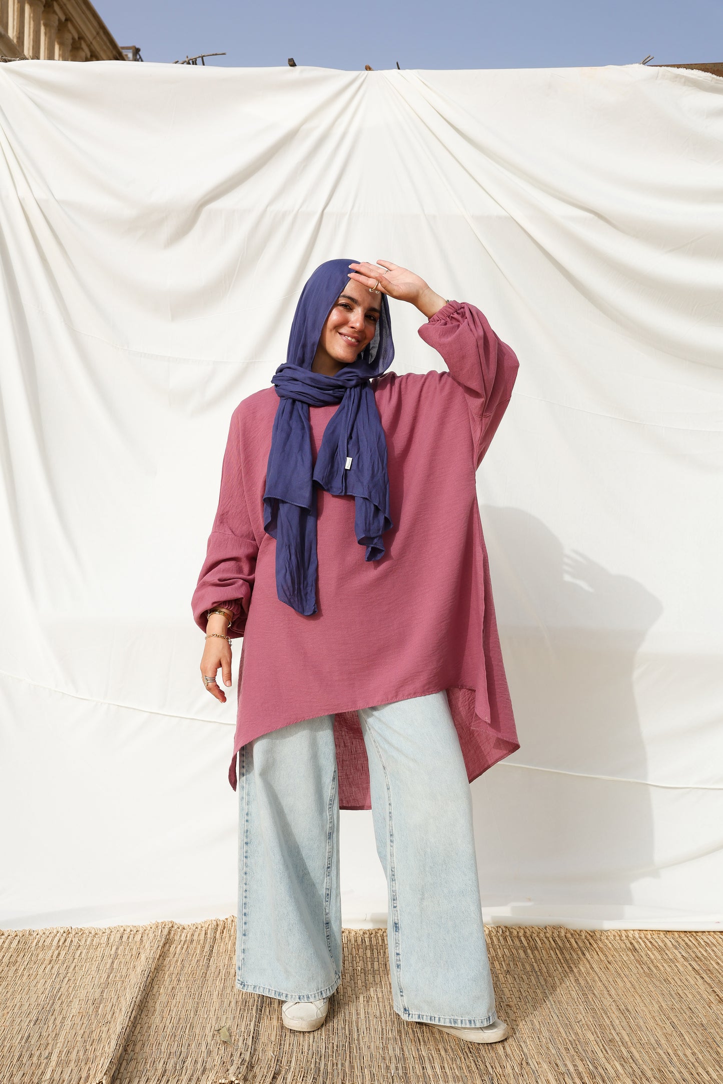 Puffy Sleeves Linen Shirt in Berry