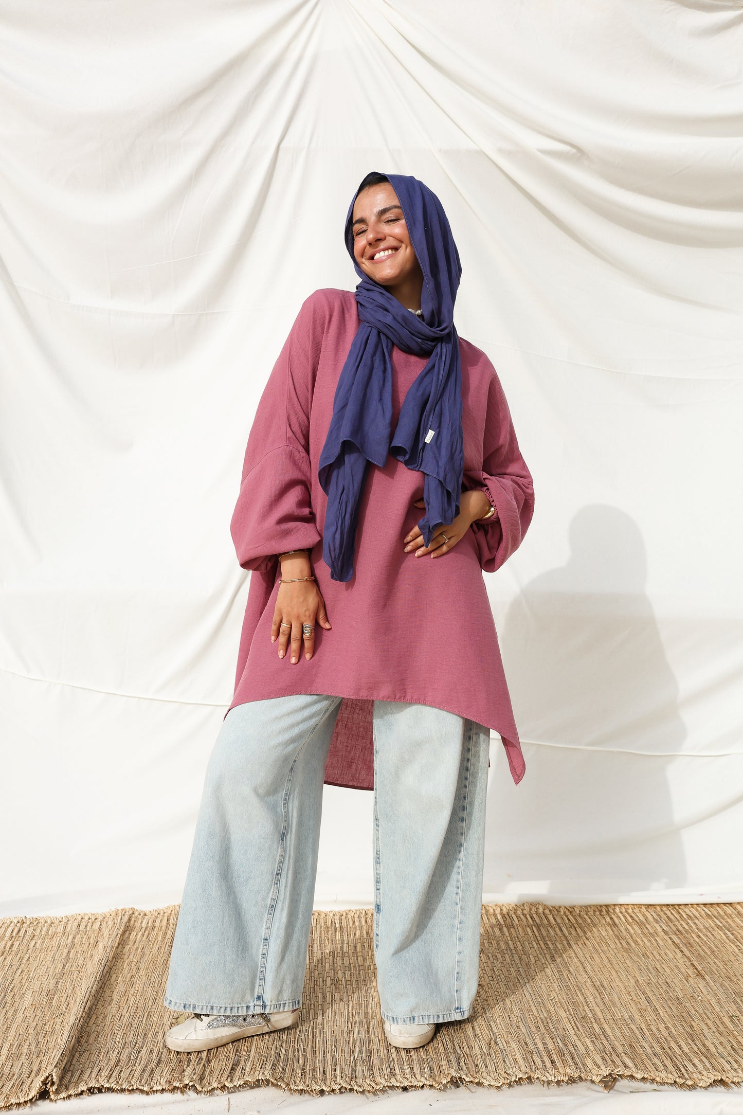 Puffy Sleeves Linen Shirt in Berry
