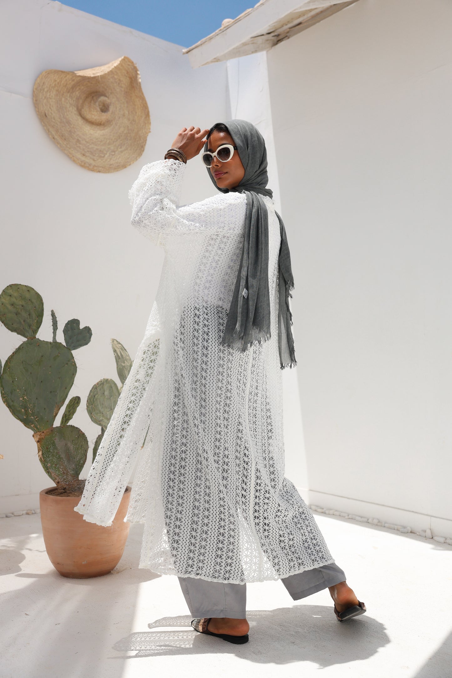 Cascade Net Dress in White