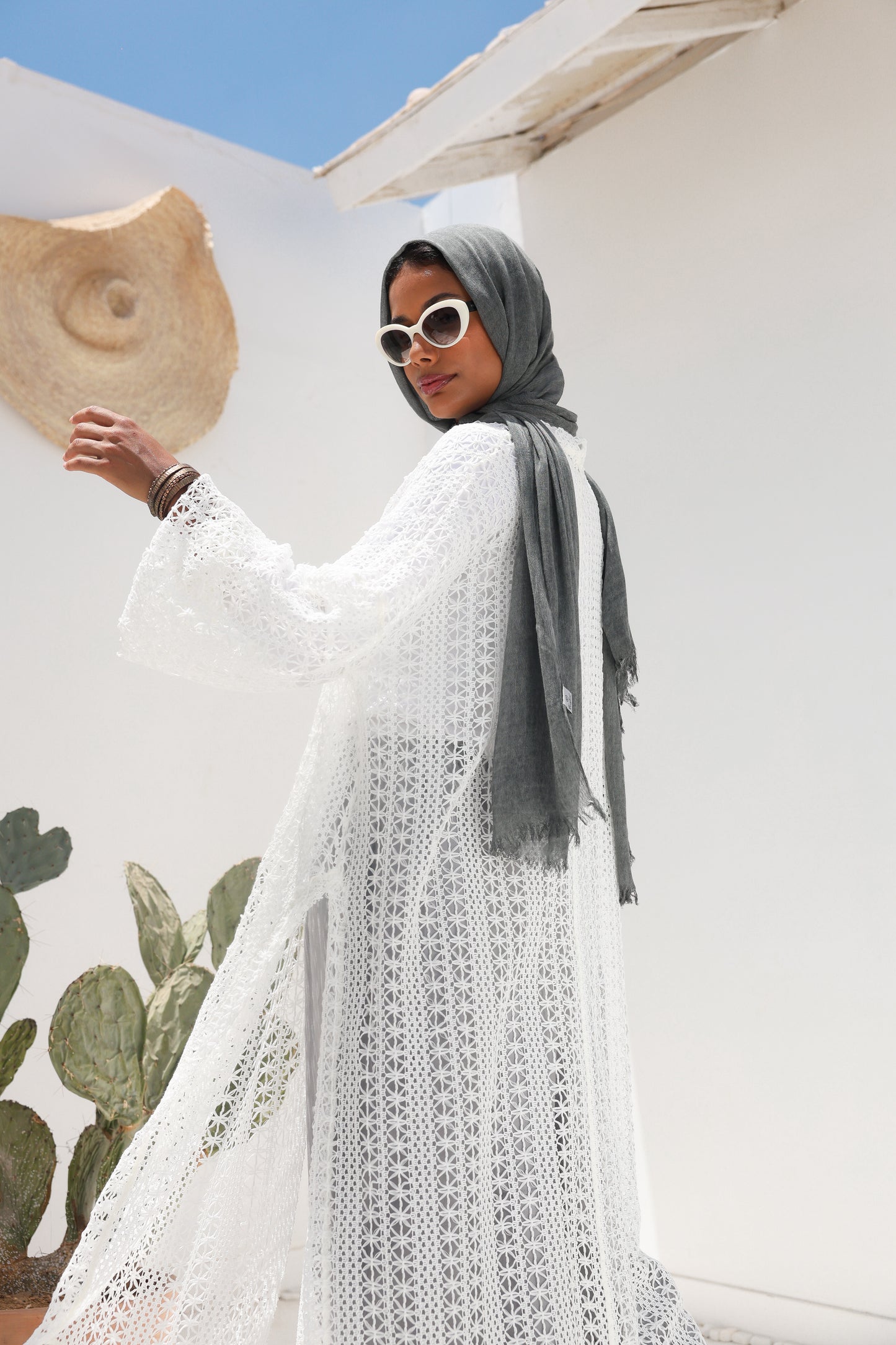 Cascade Net Dress in White