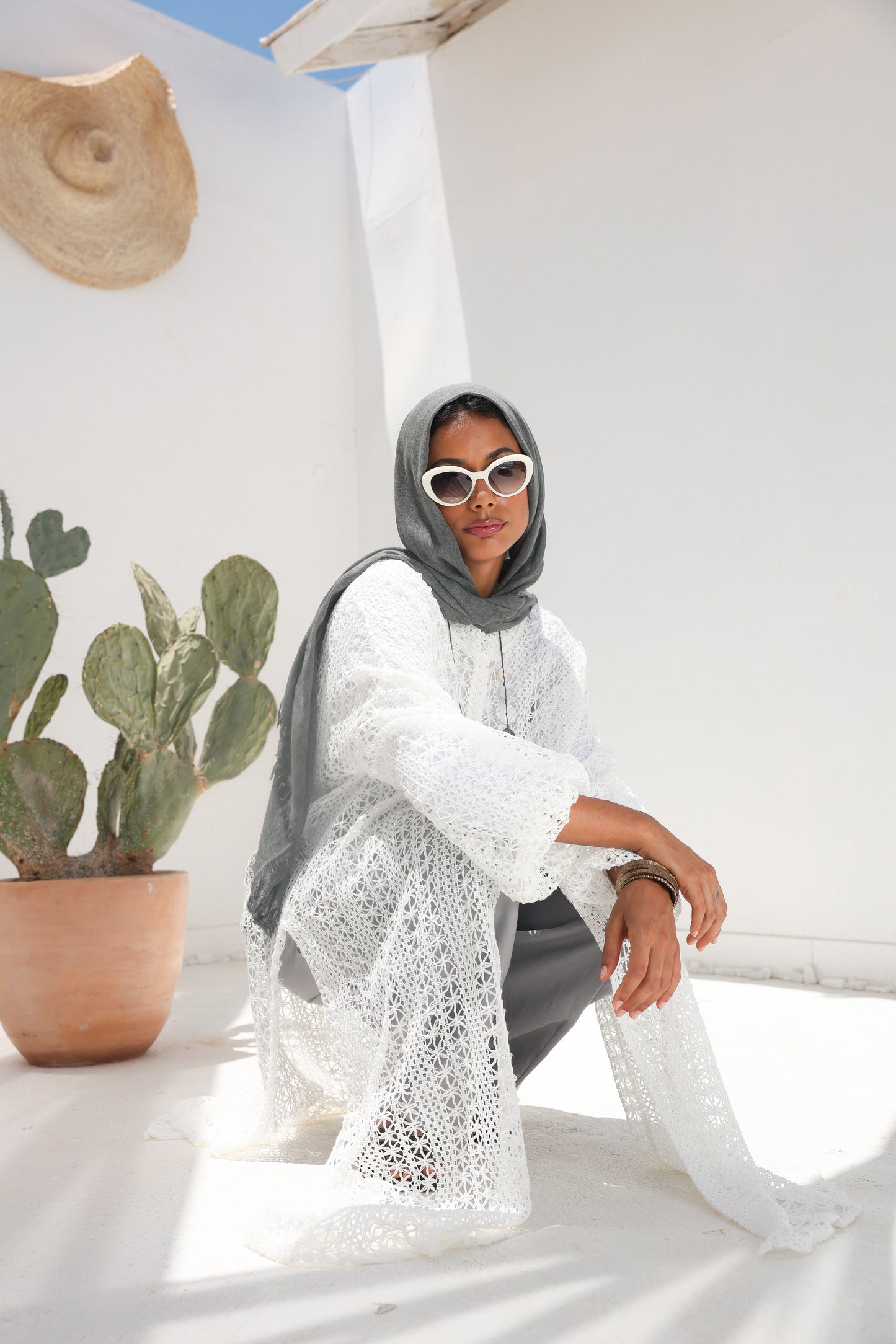 Cascade Net Dress in White