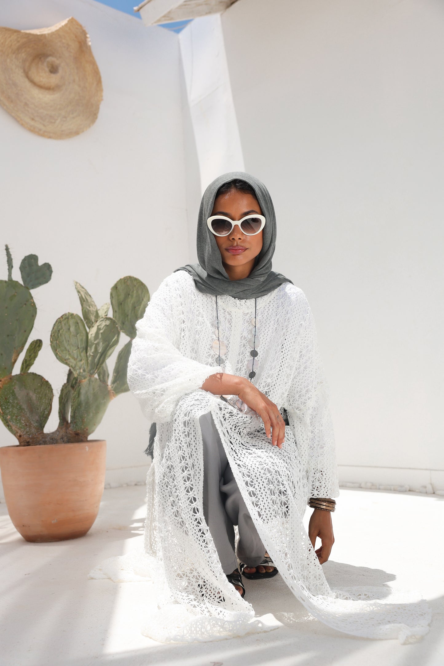 Cascade Net Dress in White