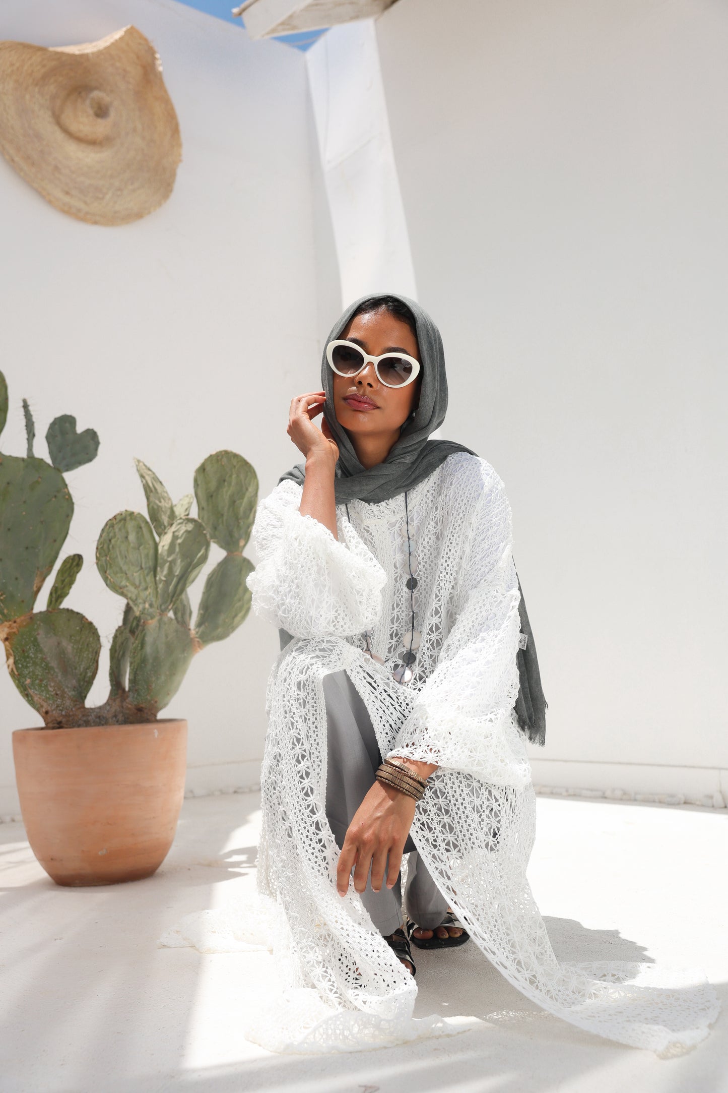 Cascade Net Dress in White