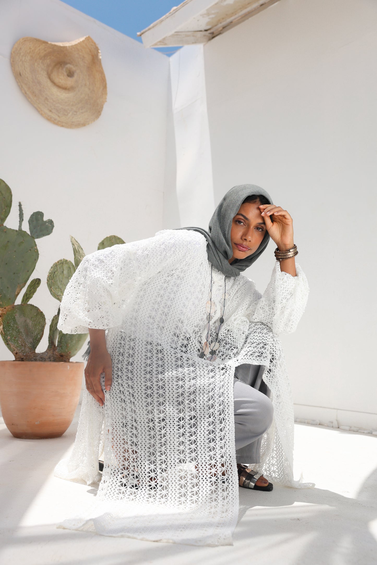 Cascade Net Dress in White