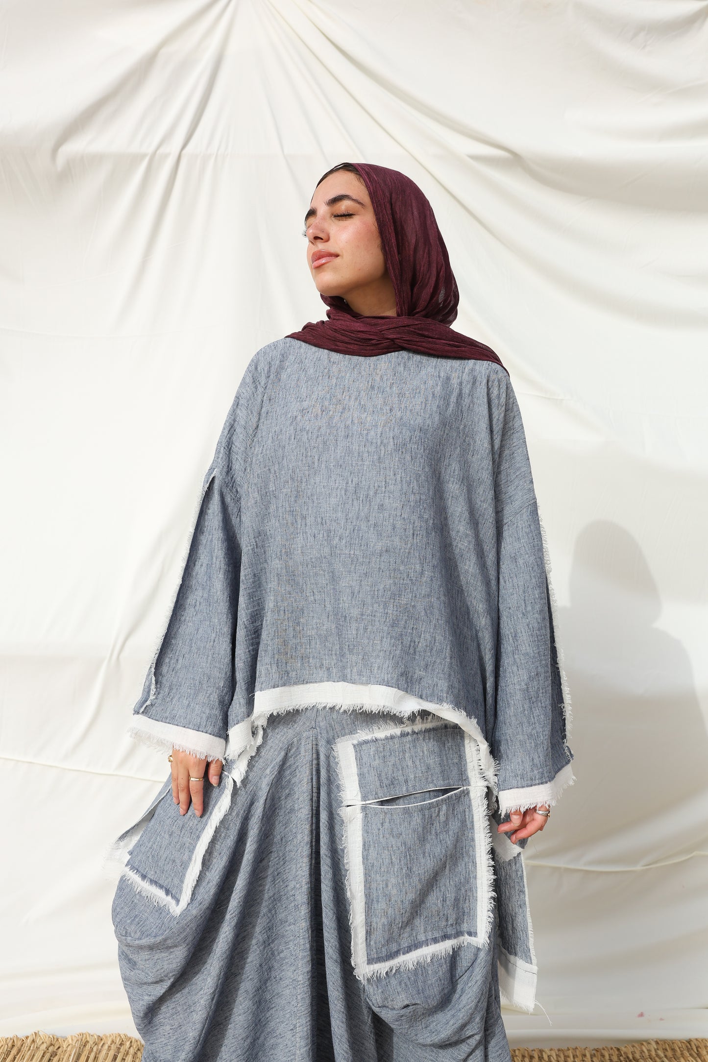 Linen Patchwork Stitches (TOP) in Blue Jeans
