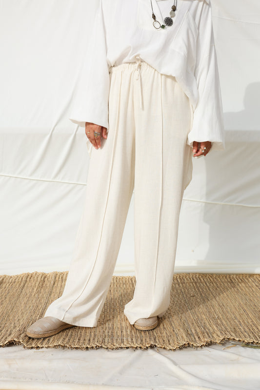 Wide Linen Flow Pants in Beige