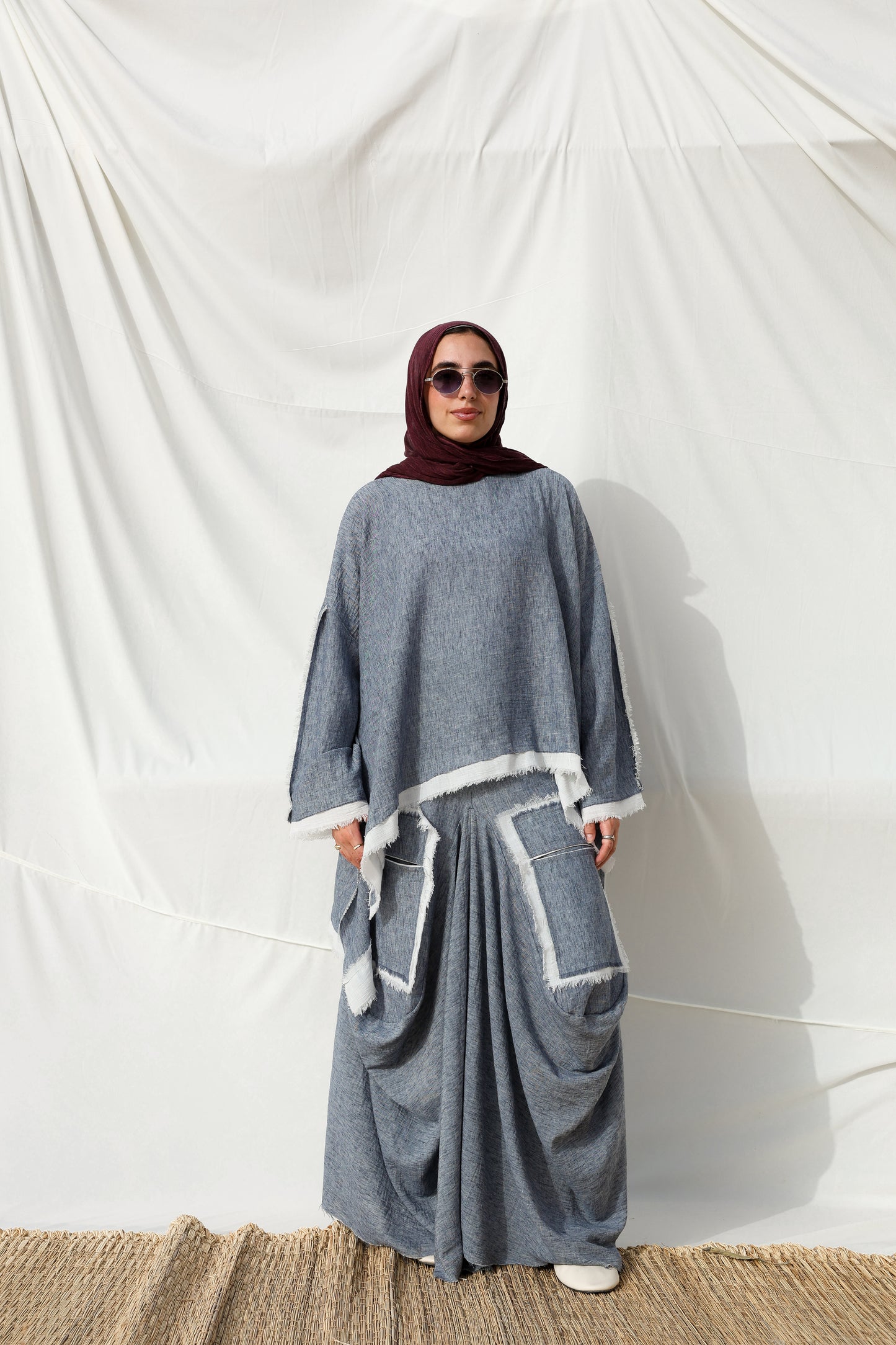 Asymmetrical Linen Pockets (SKIRT) in Blue Jeans