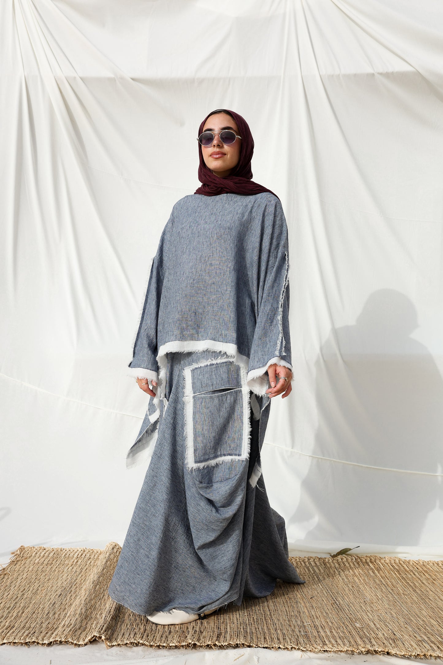 Asymmetrical Linen Pockets (SKIRT) in Blue Jeans