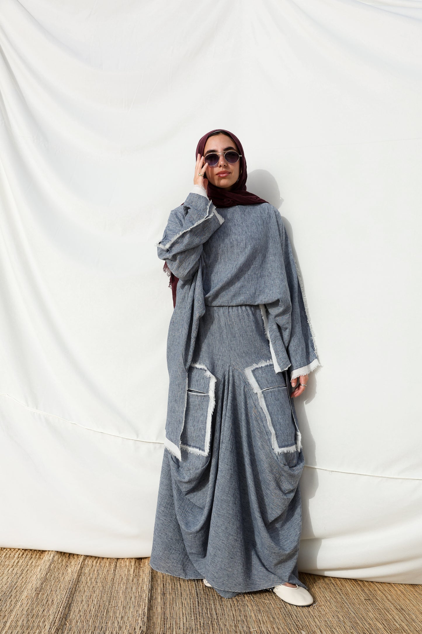 Asymmetrical Linen Pockets (SKIRT) in Blue Jeans