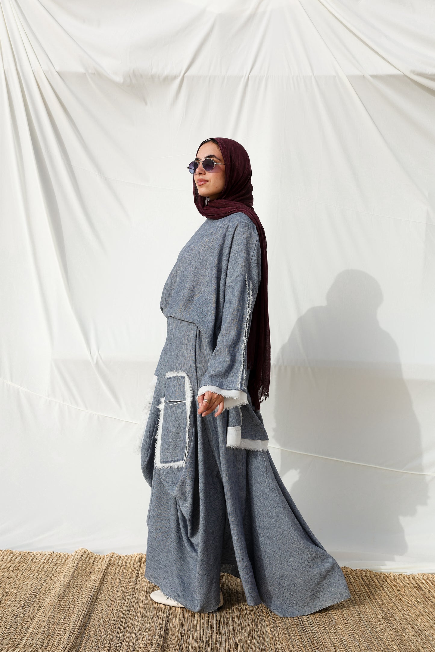 Asymmetrical Linen Pockets (SKIRT) in Blue Jeans