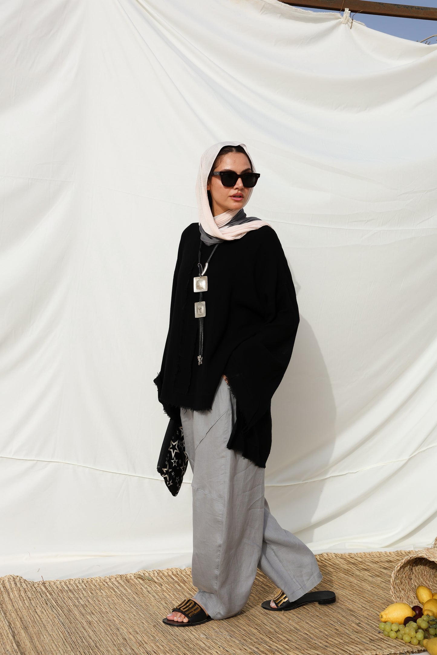 The Unfinished Bell Sleeves Linen Top in Black