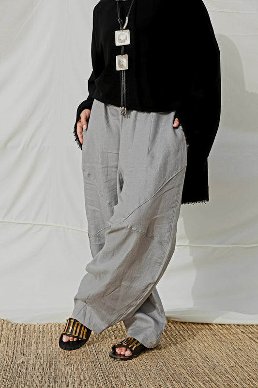 Barrel-leg Linen Pants in Grey