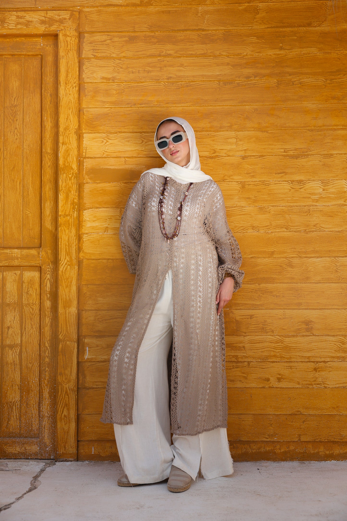 Cascade Net Dress in Café