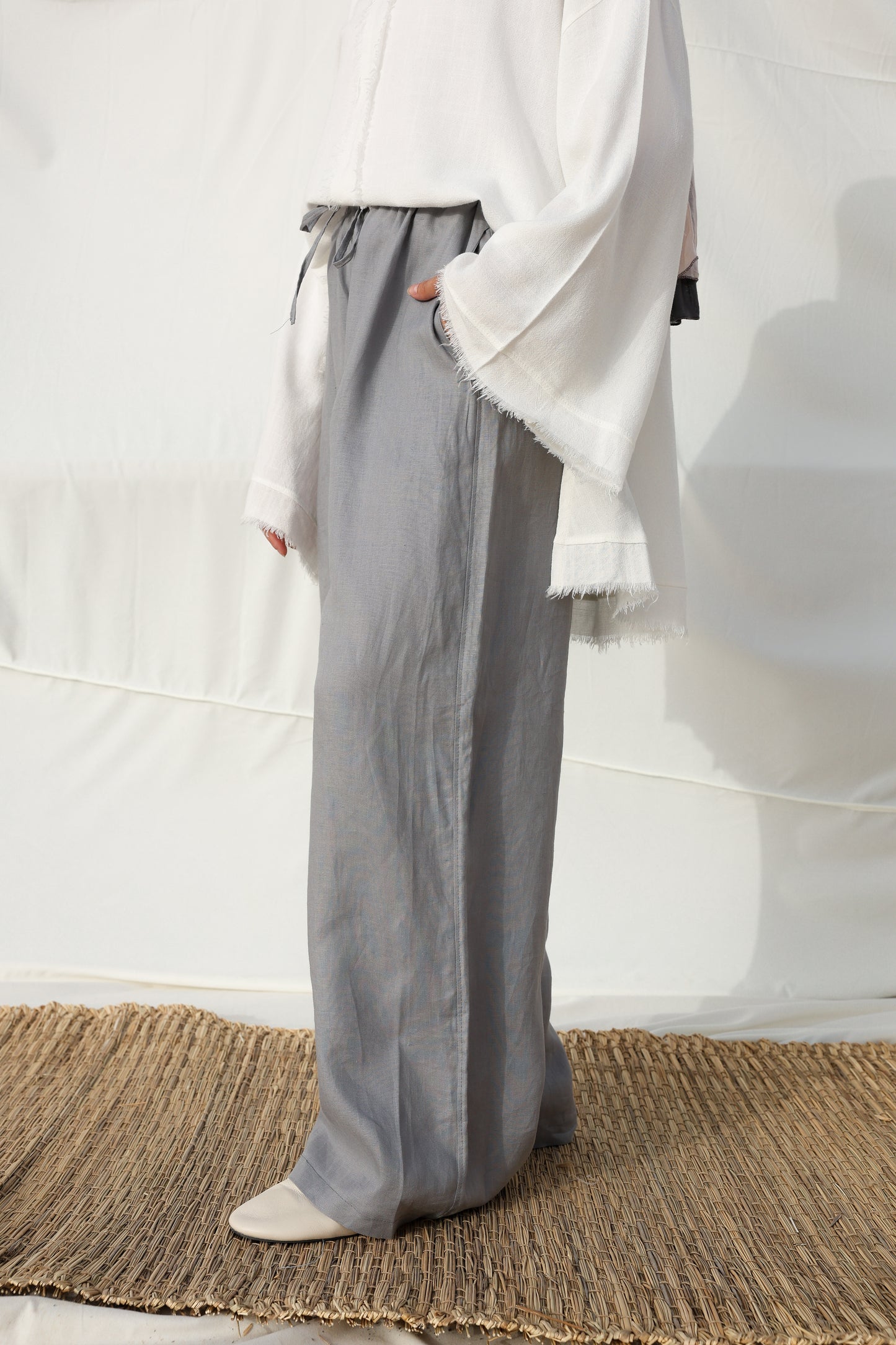 Wide Leg Linen Pants in Grey