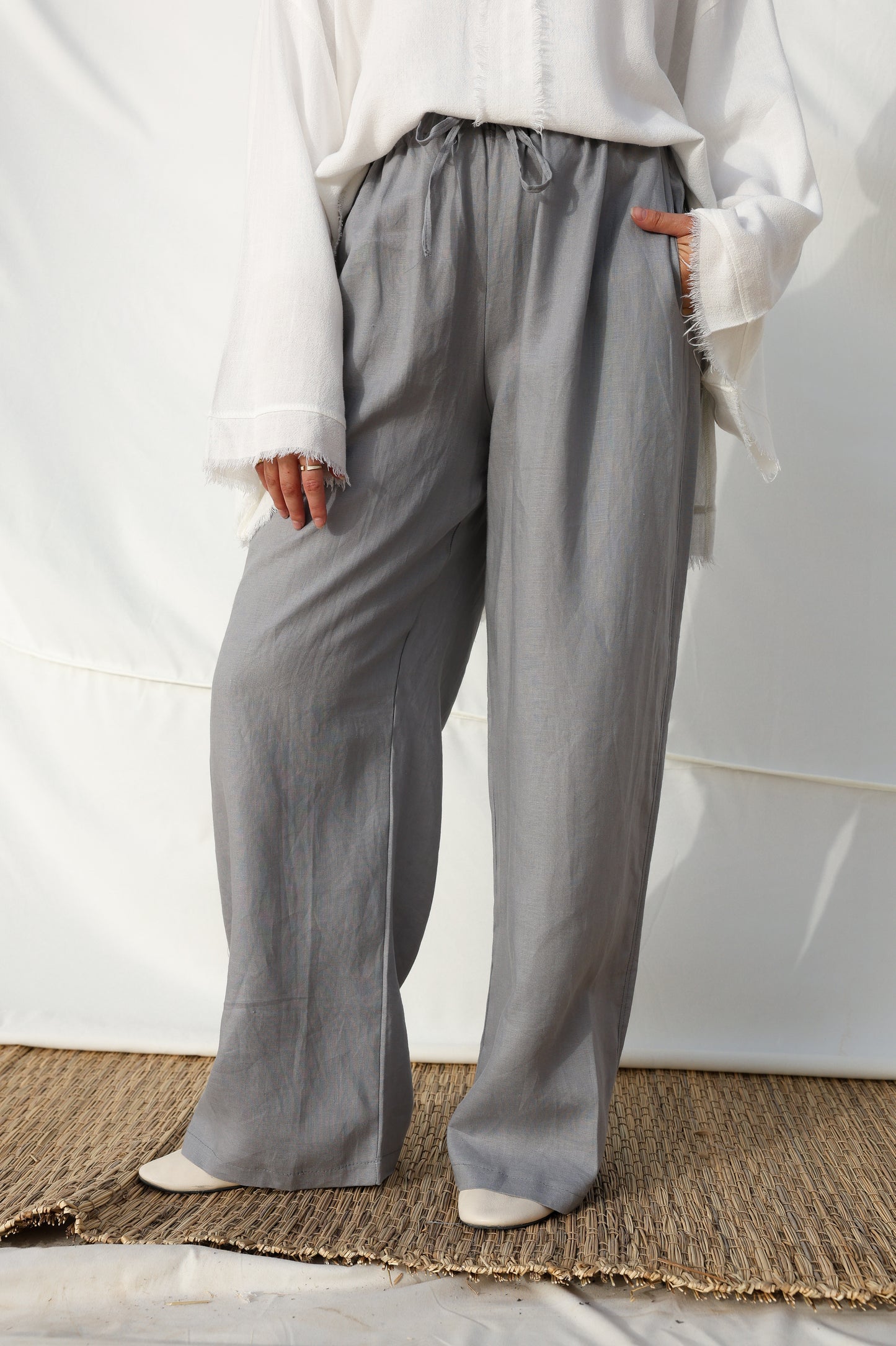 Wide Leg Linen Pants in Grey