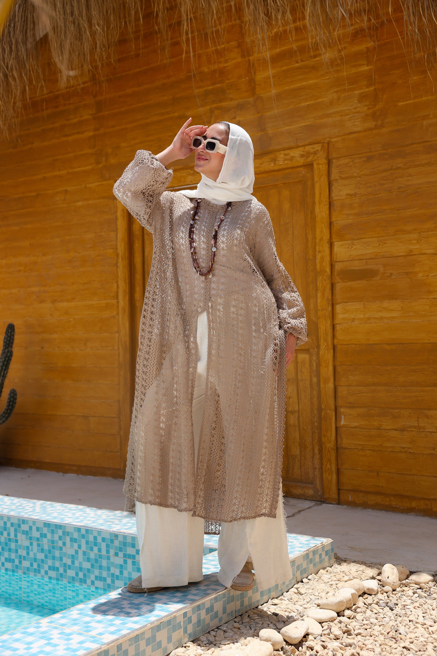 Cascade Net Dress in Café