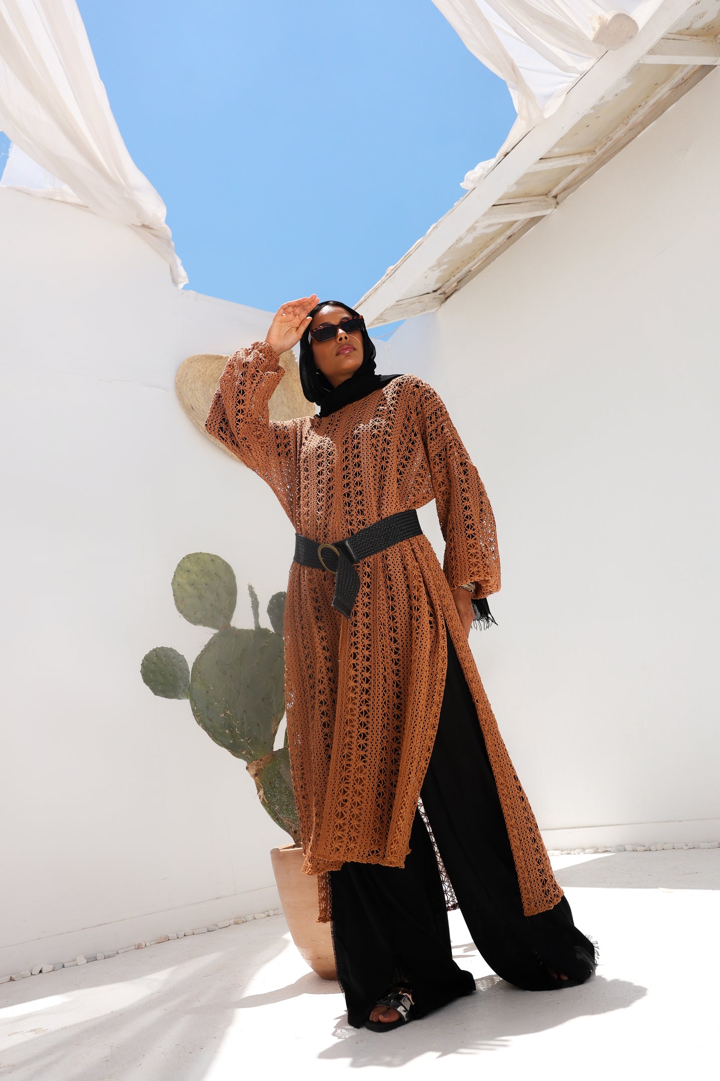 Cascade Net Dress in Brick
