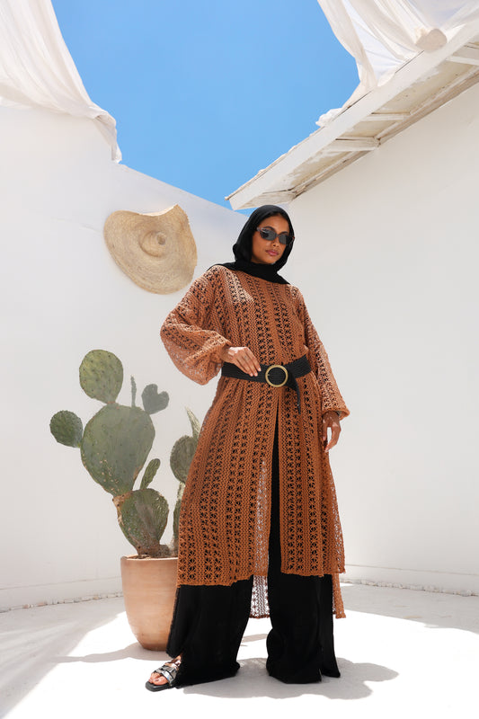 Cascade Net Dress in Brick