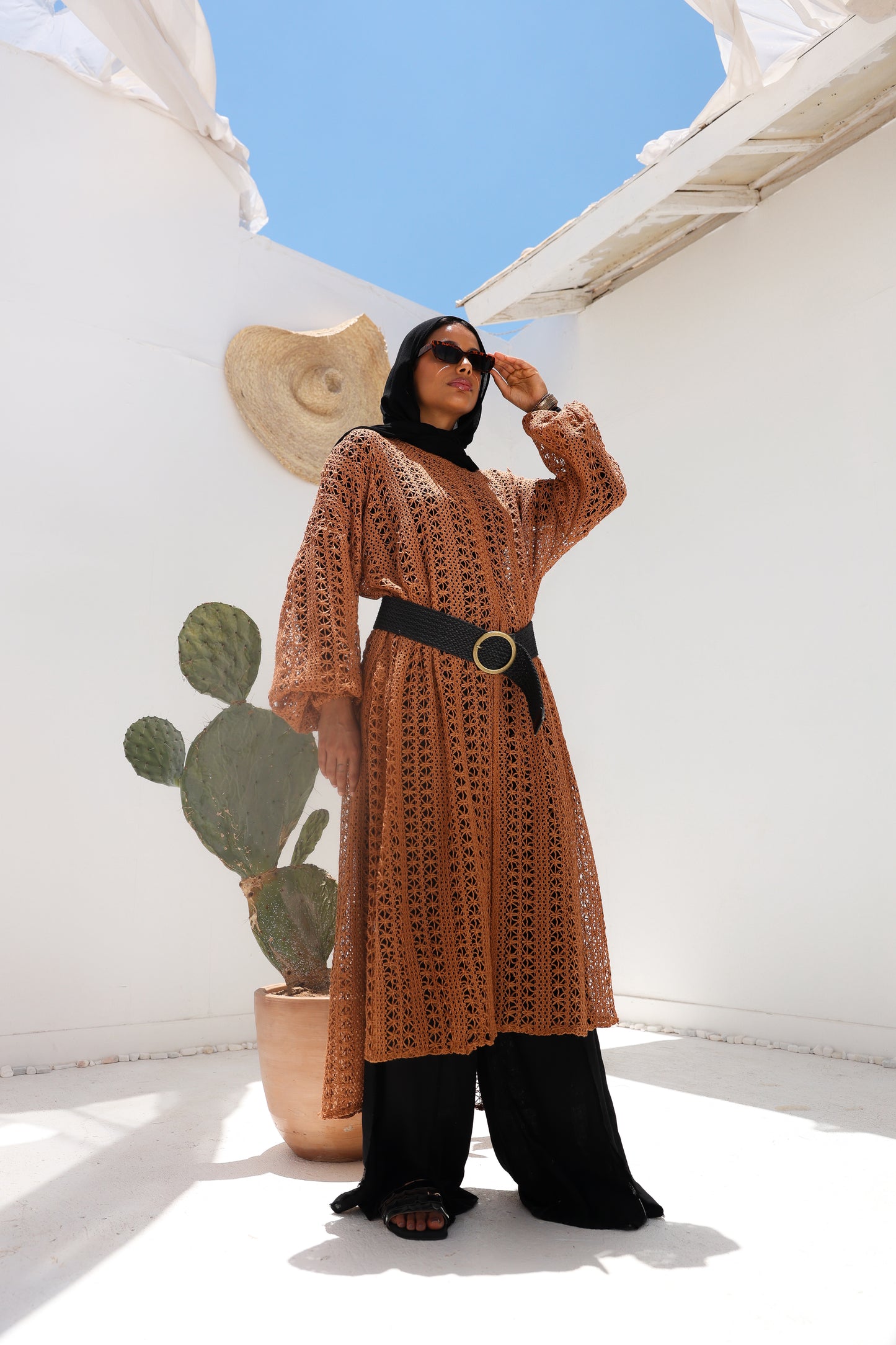 Cascade Net Dress in Brick